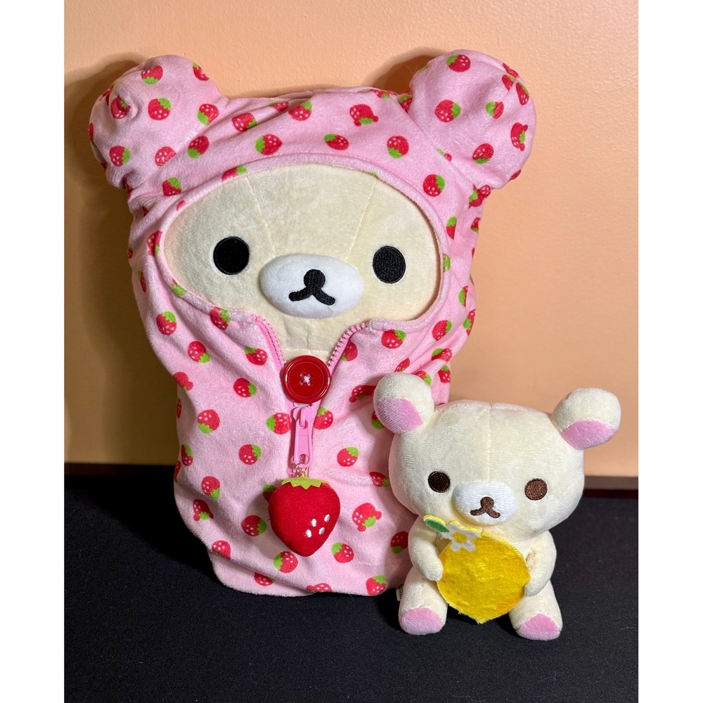 San-X Korilakkuma Plush Lot Strawberry Sleeping Bear NWT Round 1 Lemon Exclusive